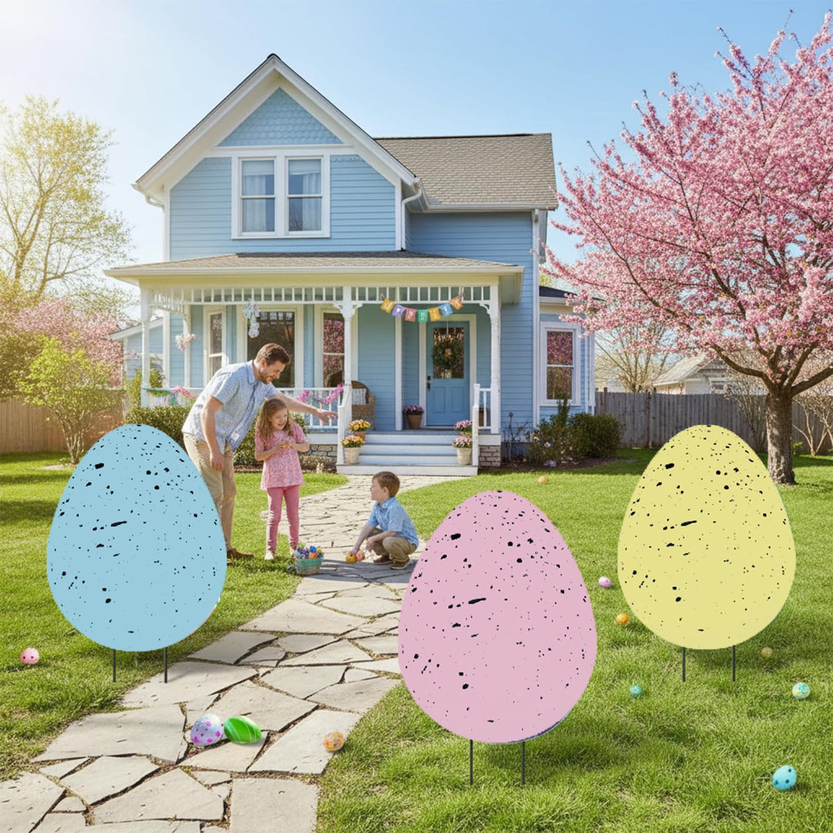DoubleFill pack of 3 Easter egg stakes for coordinated display