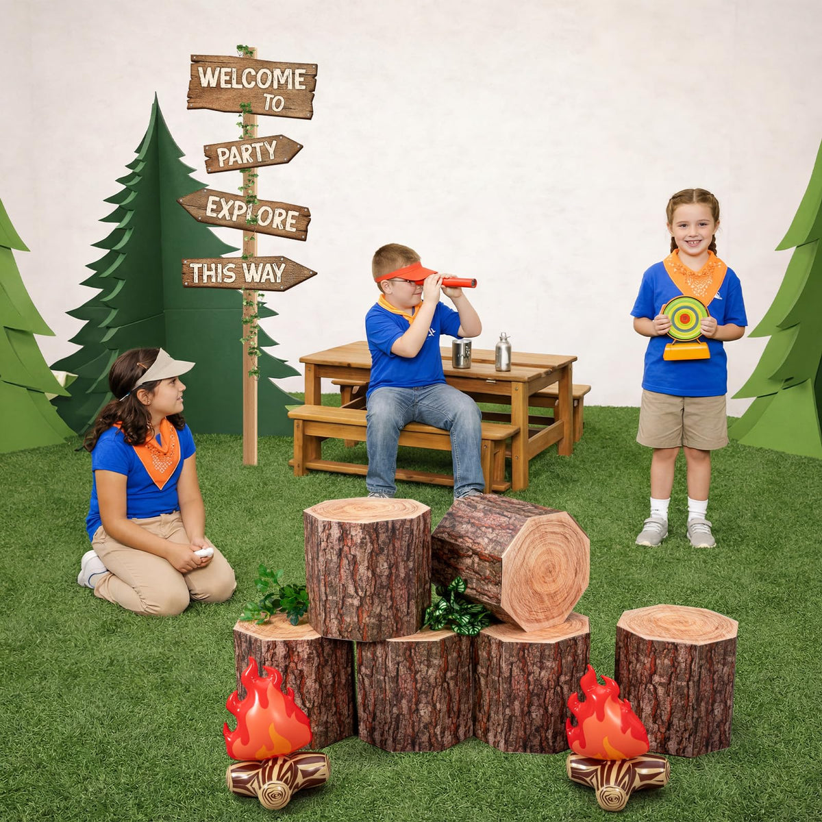 DoubleFill VBS camping kit includes six tree stumps for ambiance