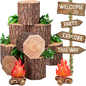 DoubleFill VBS camping tree stump decor adds natural ambiance to outdoor parties