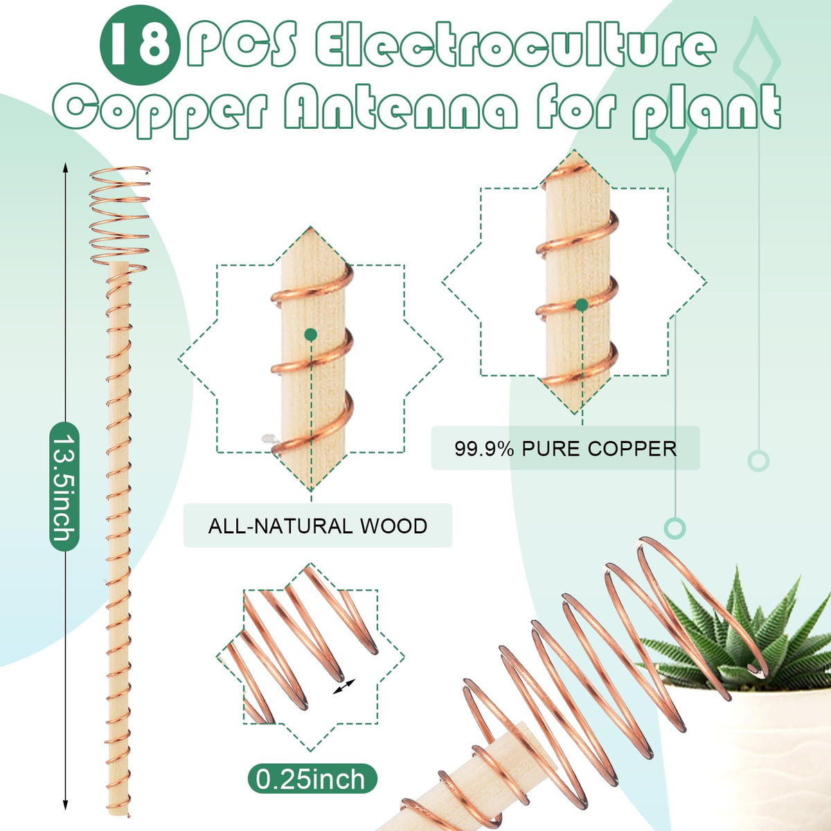 DoubleFill wooden core with copper wire garden stakes ideal for outdoor plants.