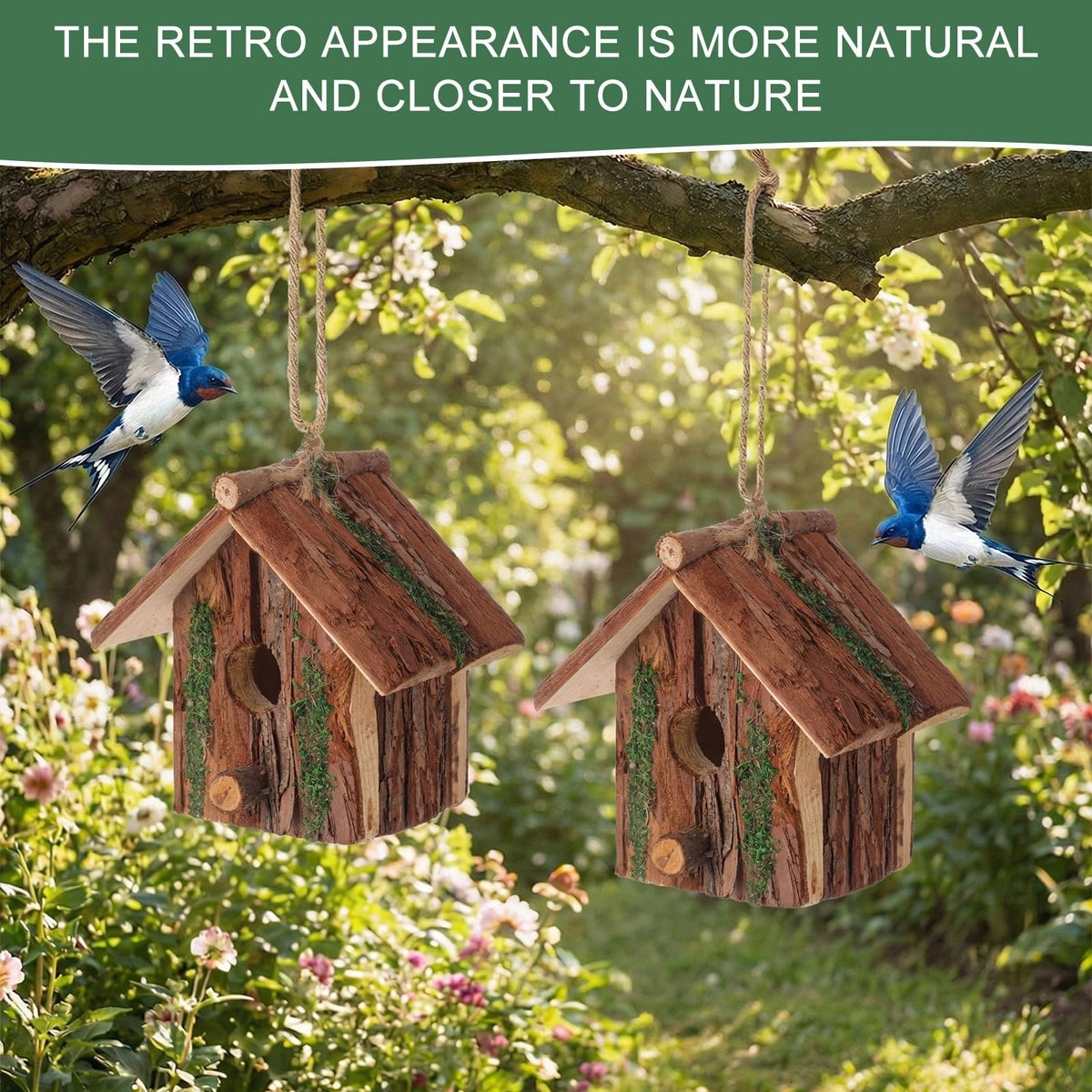 DoubleFill wooden birdhouse adds cozy garden décor and birdwatching charm