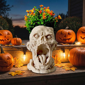 Outdoor placement of Doudouhua skull planter withstands weather