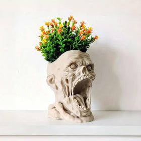 Doudouhua skull planter pot on shelf adds gothic charm to indoor decor