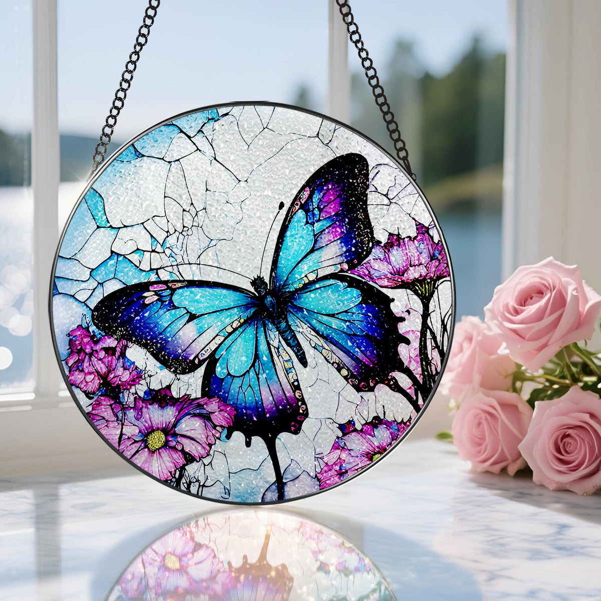 DOUHASU 8inch diamond glass ornament showcases vibrant hues under sun.