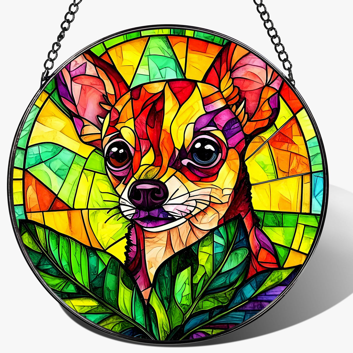 DOUHASU 8-inch Chihuahua stained-glass suncatcher brightens sunlit windows