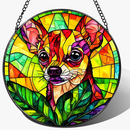 DOUHASU 8-inch Chihuahua stained-glass suncatcher brightens sunlit windows