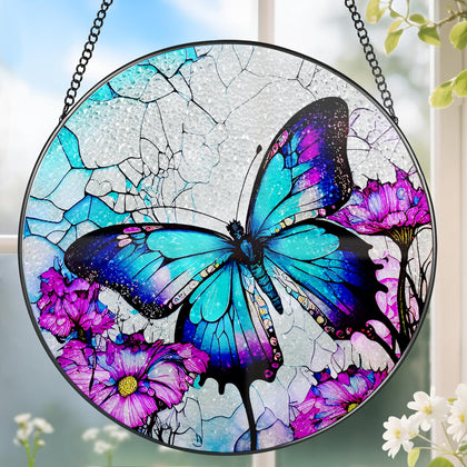 DOUHASU Butterfly Suncatcher front view casting vivid rainbow light for bright windows.