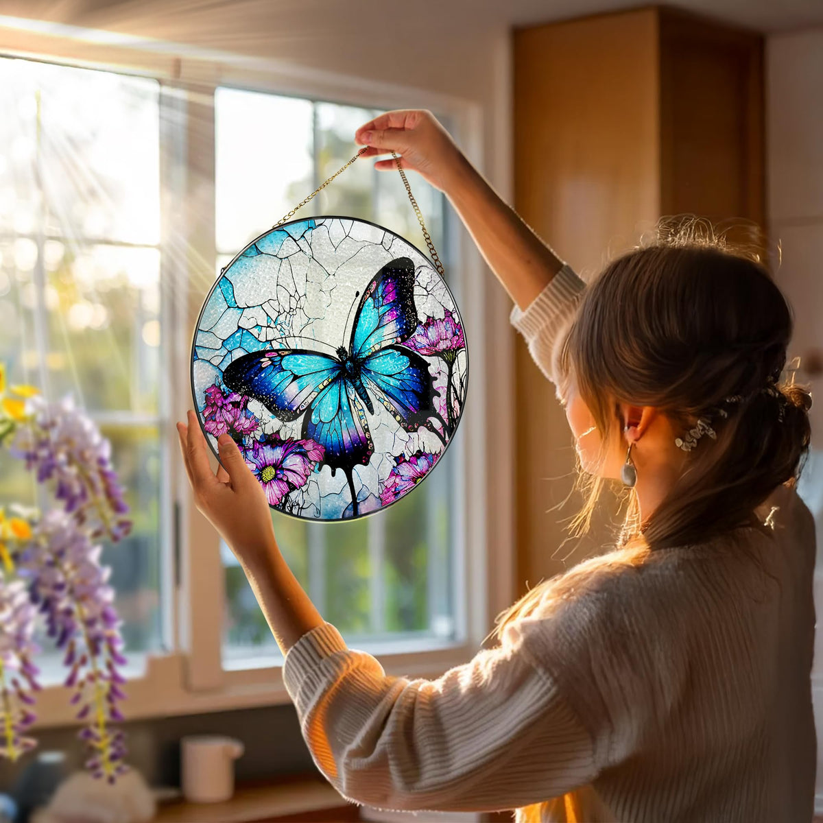 DOUHASU Butterfly Suncatcher side view shows weather-resistant colors and lasting beauty.