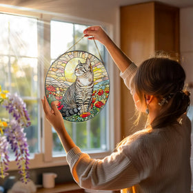 DOUHASU cat stained glass ornament adds playful charm for cat lovers' homes