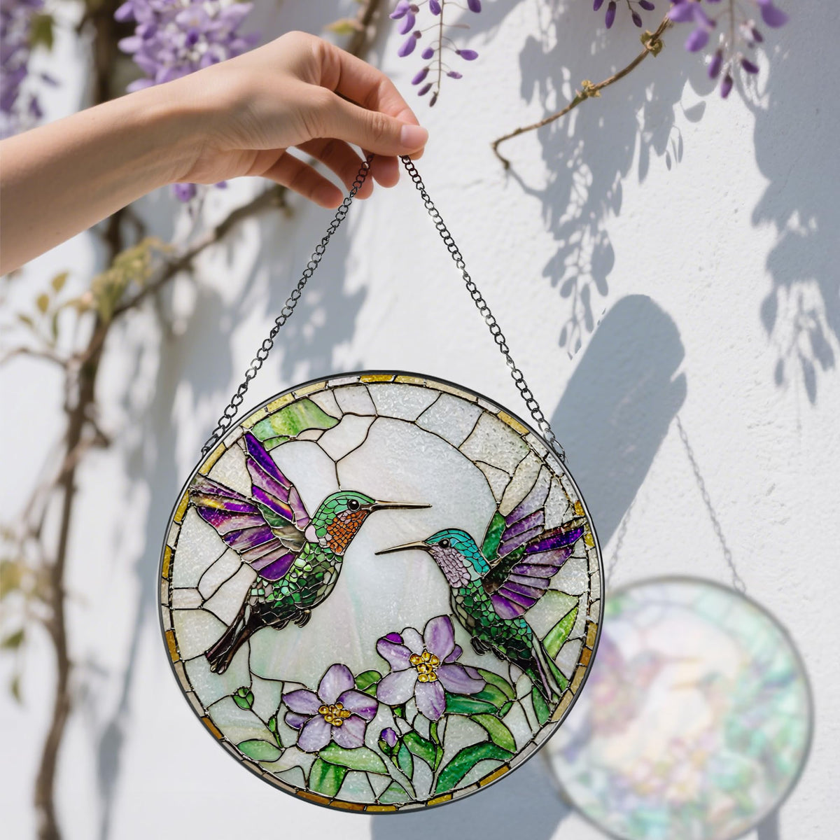 DOUHASU diamond glass texture suncatcher featuring hummingbird and sturdy frame