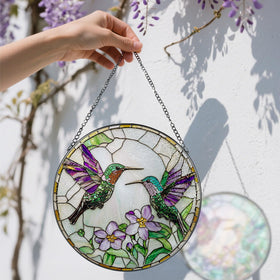 DOUHASU diamond glass texture suncatcher featuring hummingbird and sturdy frame