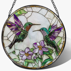 DOUHASU hummingbird stained glass suncatcher 8in casting vibrant rainbow light in sunlit windows