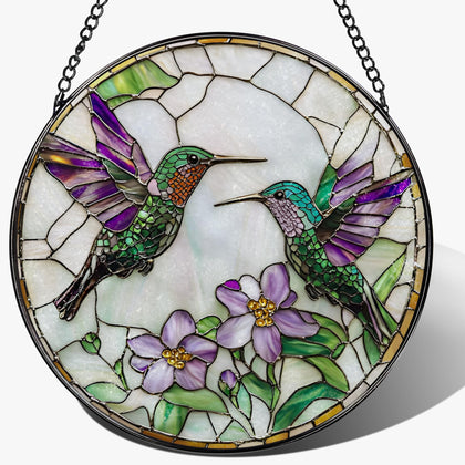 DOUHASU hummingbird stained glass suncatcher 8in casting vibrant rainbow light in sunlit windows