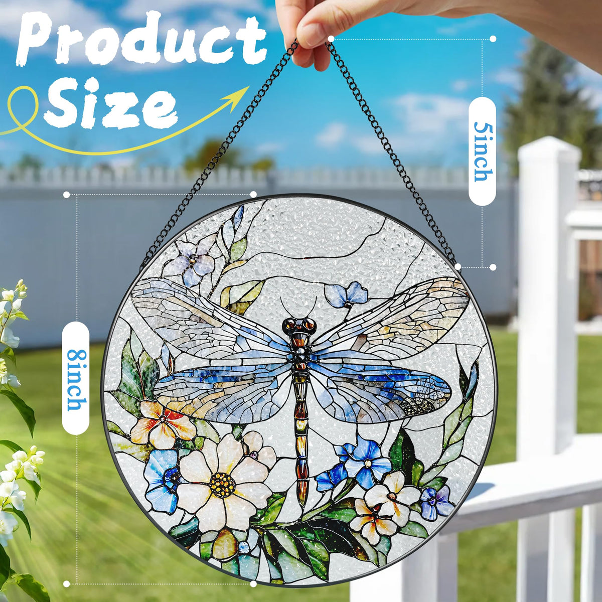Douhasu dragonfly suncatcher with iron frame and suspension chain for secure hanging