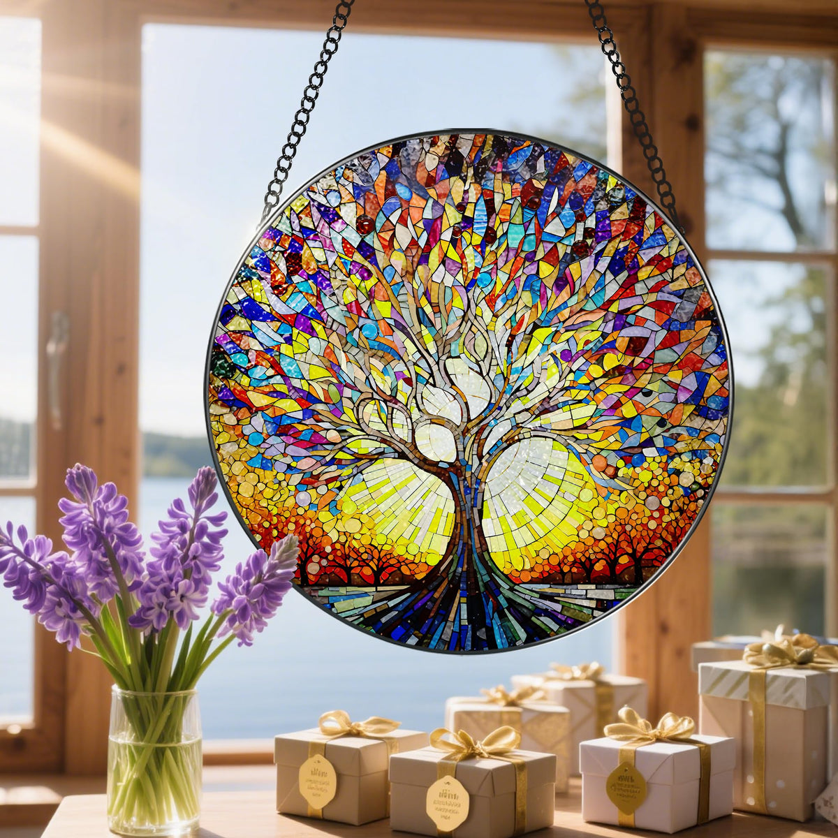 DOUHASU rainbow light suncatcher brightens window with color.