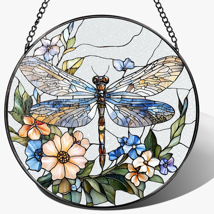 Douhasu dragonfly stained glass suncatcher 8-inch casts a vibrant rainbow light through windows at home