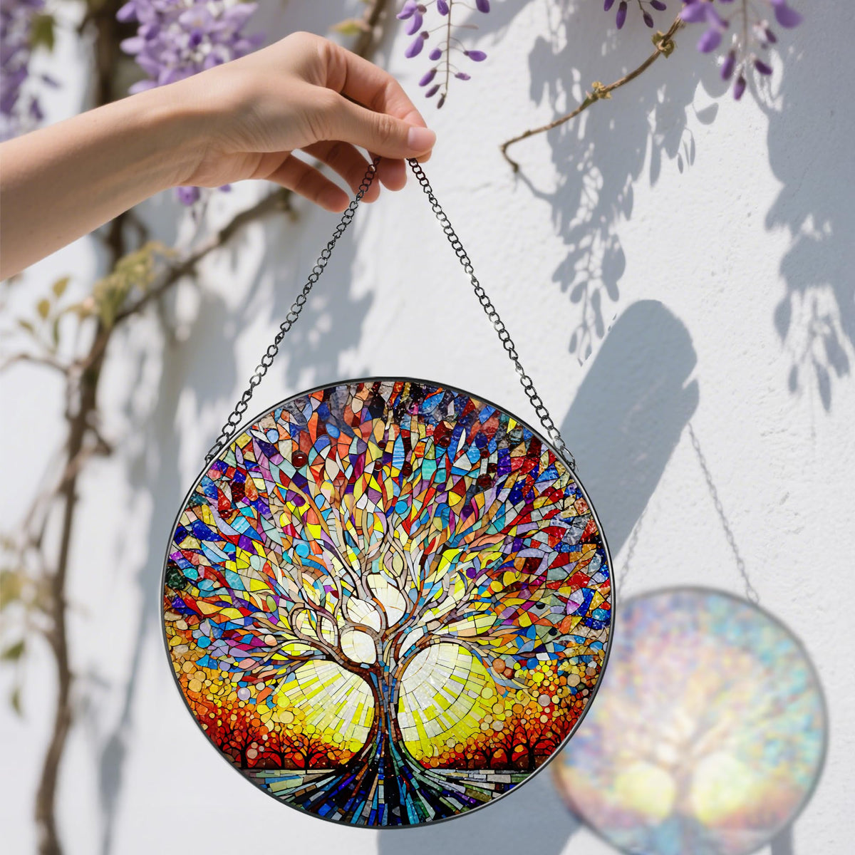 DOUHASU stained glass window decor enhances light in a room.