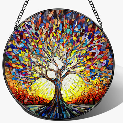 DOUHASU Tree of Life stained glass suncatcher brightens sunny window.
