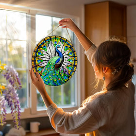 DOUHASU stained-glass window hanging adds rich color and artisan charm.