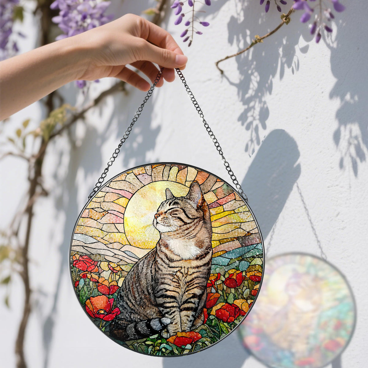 DOUHASU suncatcher for windows produces rainbow light patterns across walls