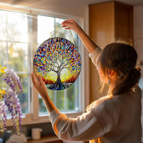 DOUHASU Tree of Life stained glass suncatcher adds color to space.