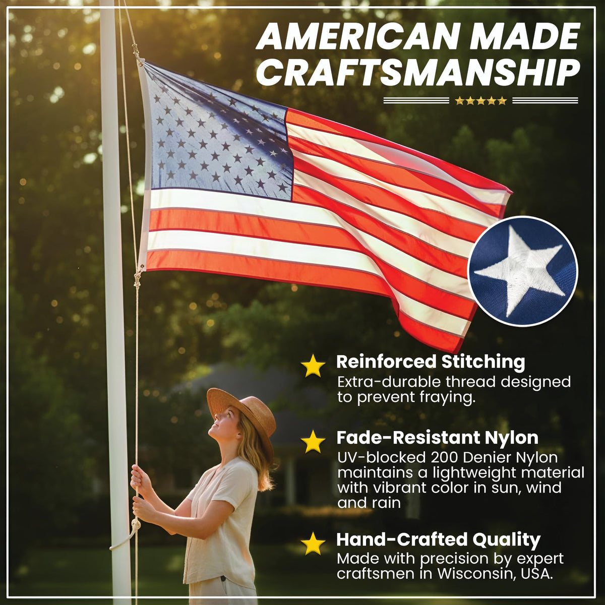 DOVER FLAG 3x5 flag features embroidered stars for a classic, high-end outdoor look.