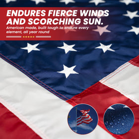DOVER FLAG US-sourced materials crafted into Wisconsin-made flag.