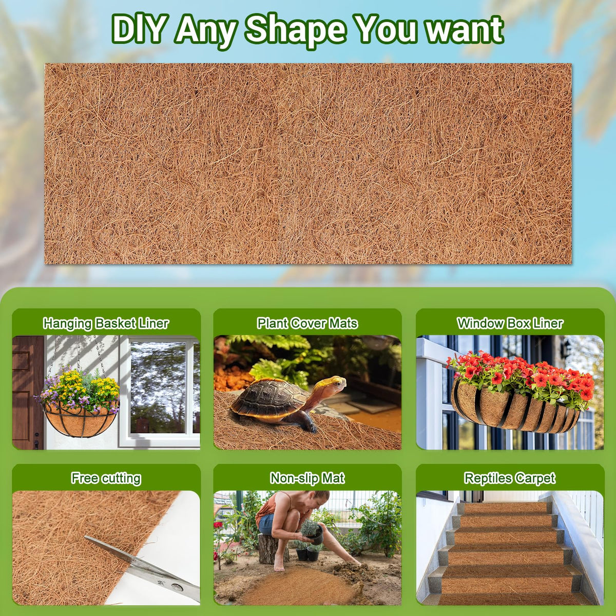 Dovesail coco liner roll used as garden decor to protect soil and reduce weeds
