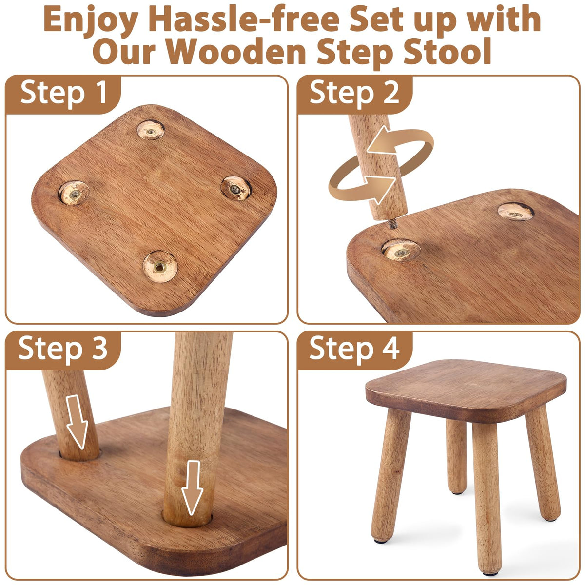 Dovesail sturdy wooden step stool ideal for kitchens, baths, and entryways