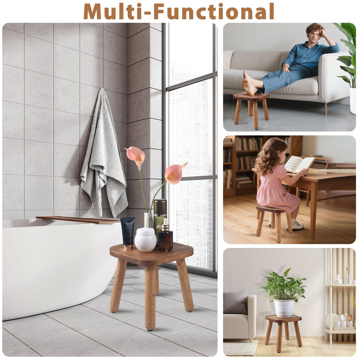 Dovesail stool shown assembled with four legs for stable use
