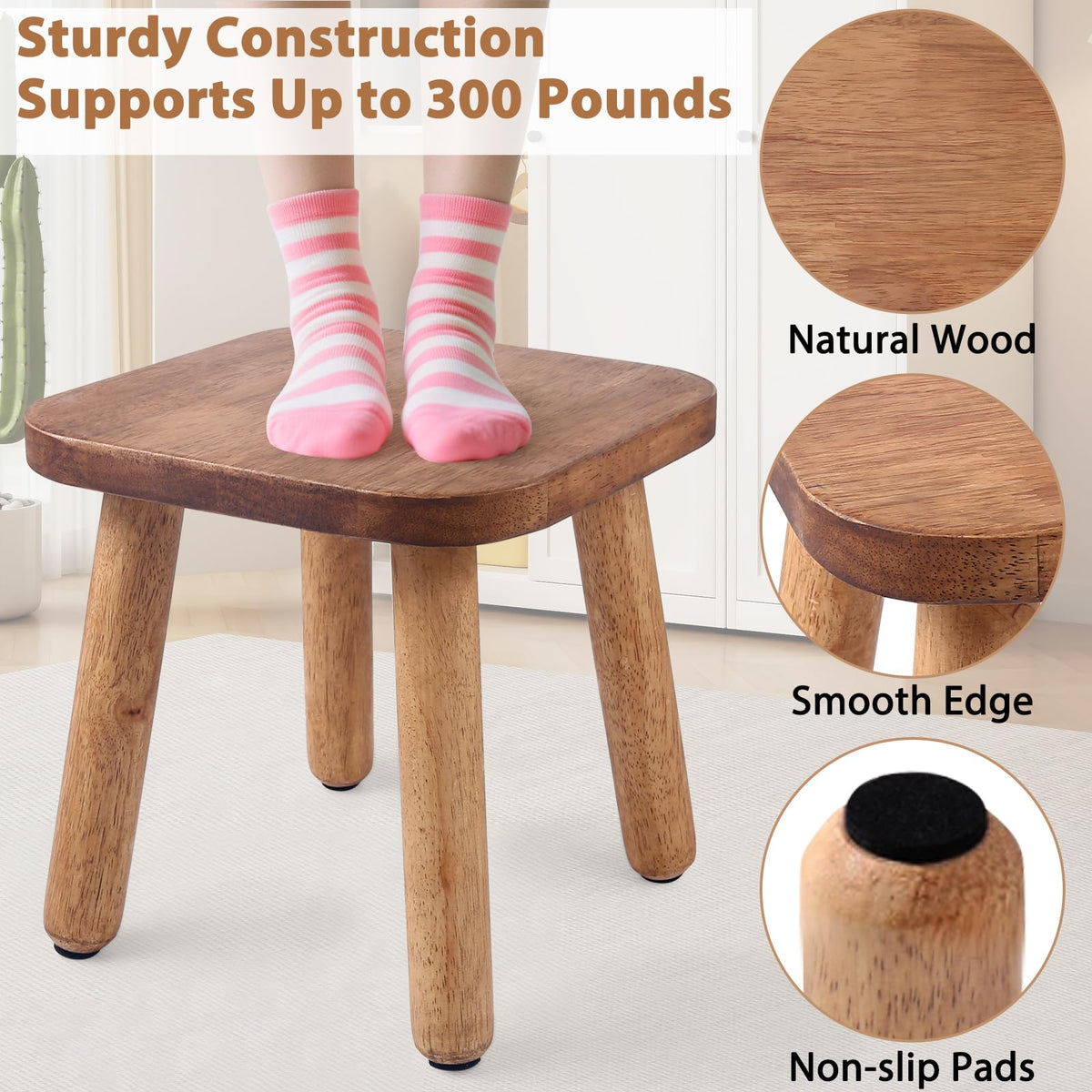 Dovesail walnut stool used as a plant stand to elevate greenery at home
