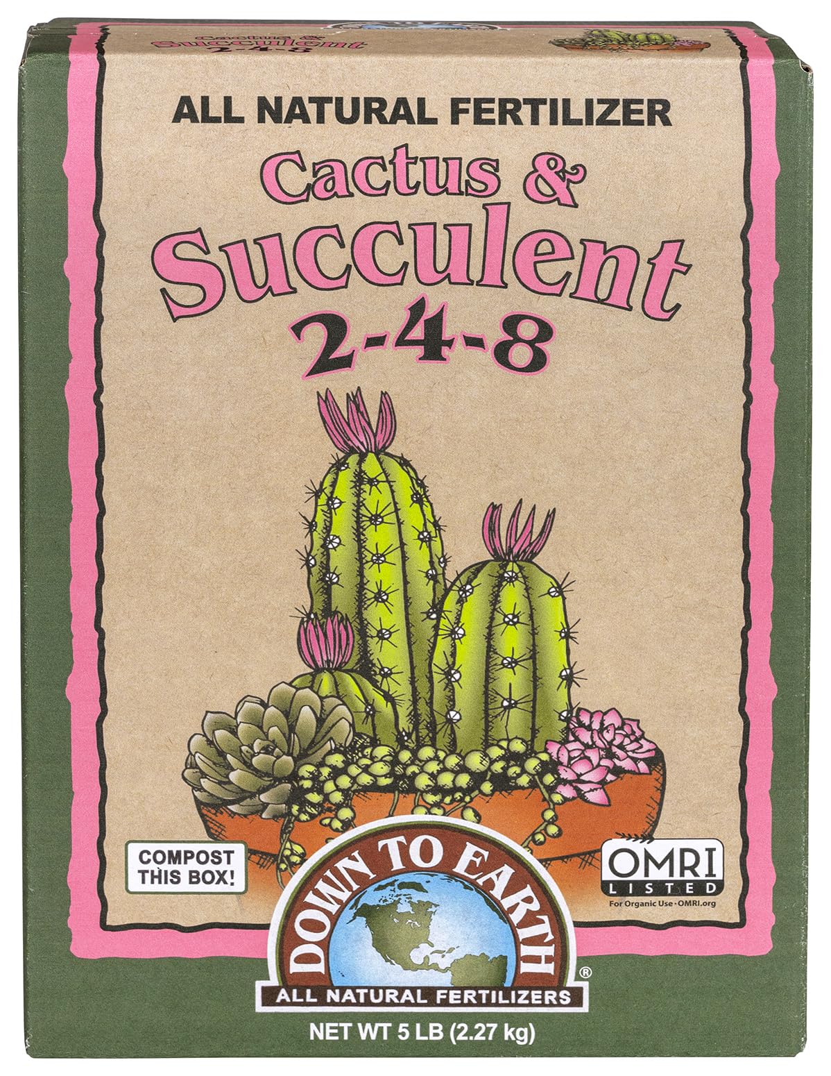Down To Earth Cactus & Succulent Mix bag-label highlights OMRI-listed organic care.