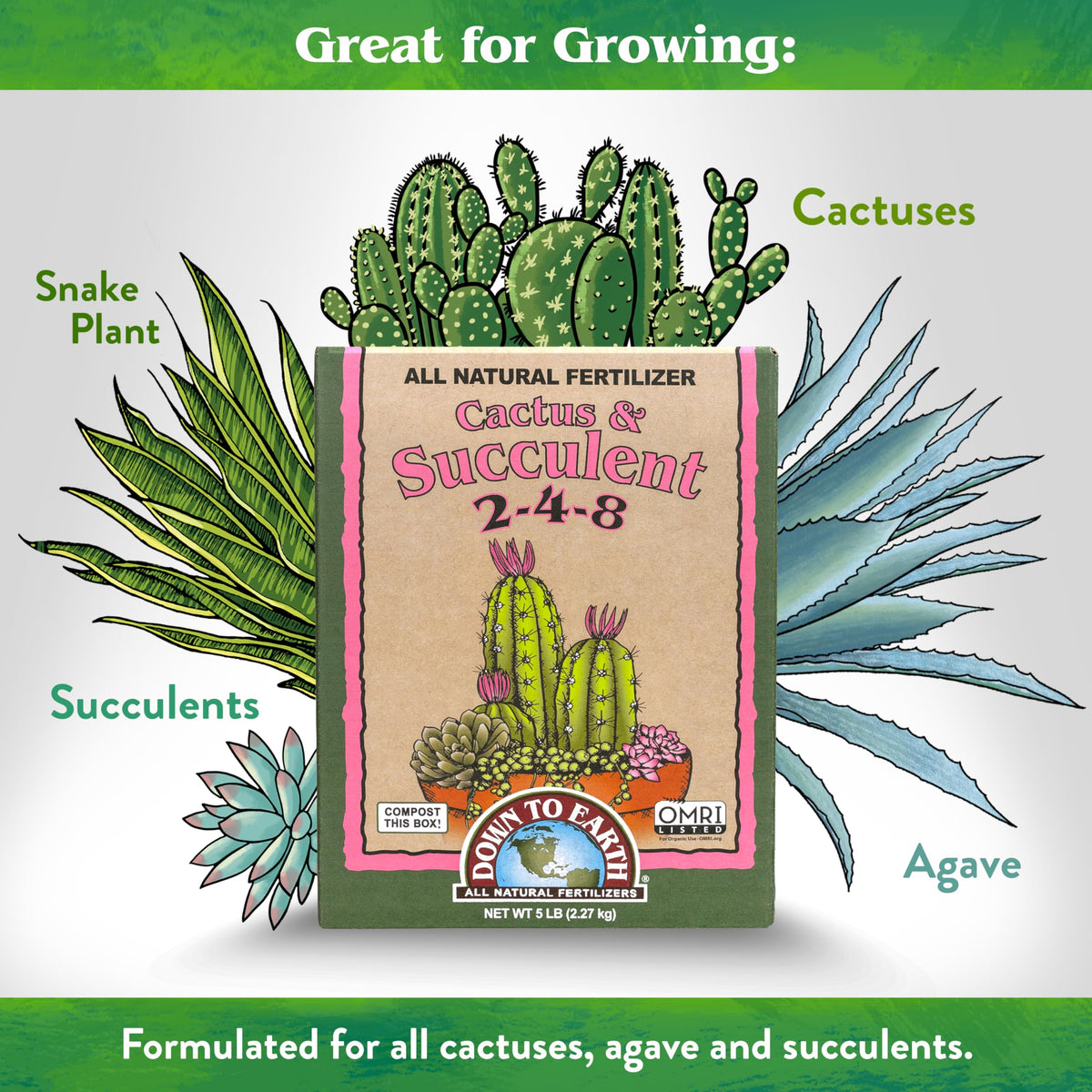 Down To Earth Cactus & Succulent Mix measuring-scoop image emphasizes simple portioning for pots.