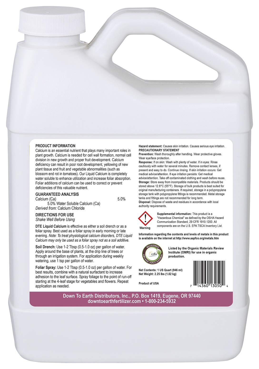 Down To Earth Calcium Liquid foliar spray demonstrates rapid uptake for fruiting plants.