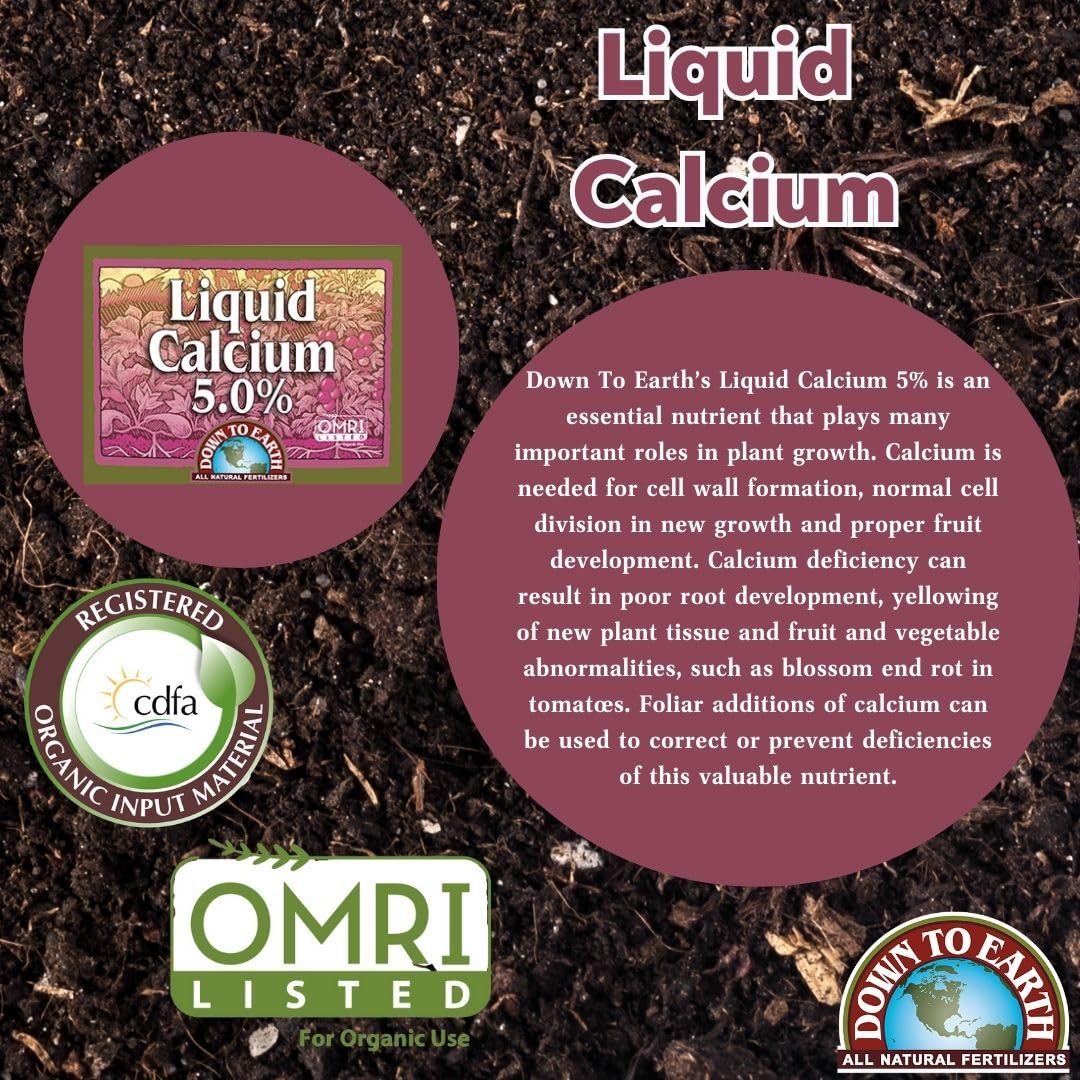 Down To Earth Calcium Liquid soil drench supports strong root networks in the garden.