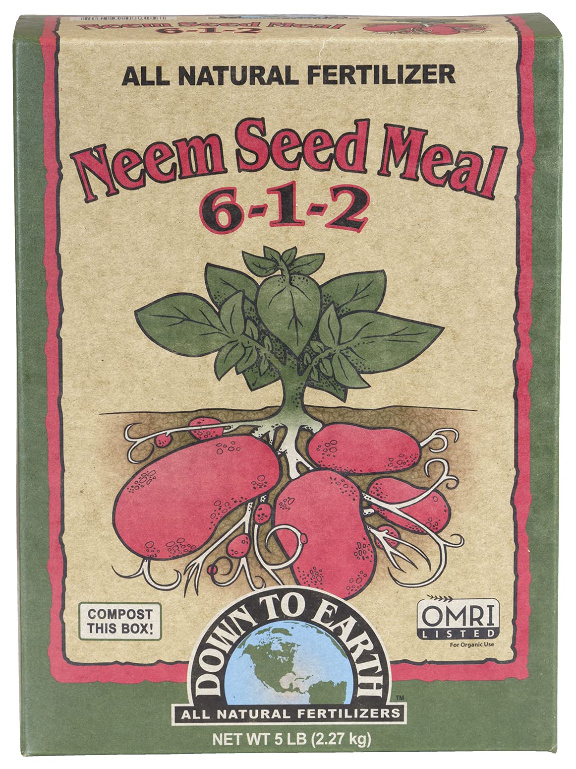 Down To Earth Neem Seed Meal bag front view for organic garden use