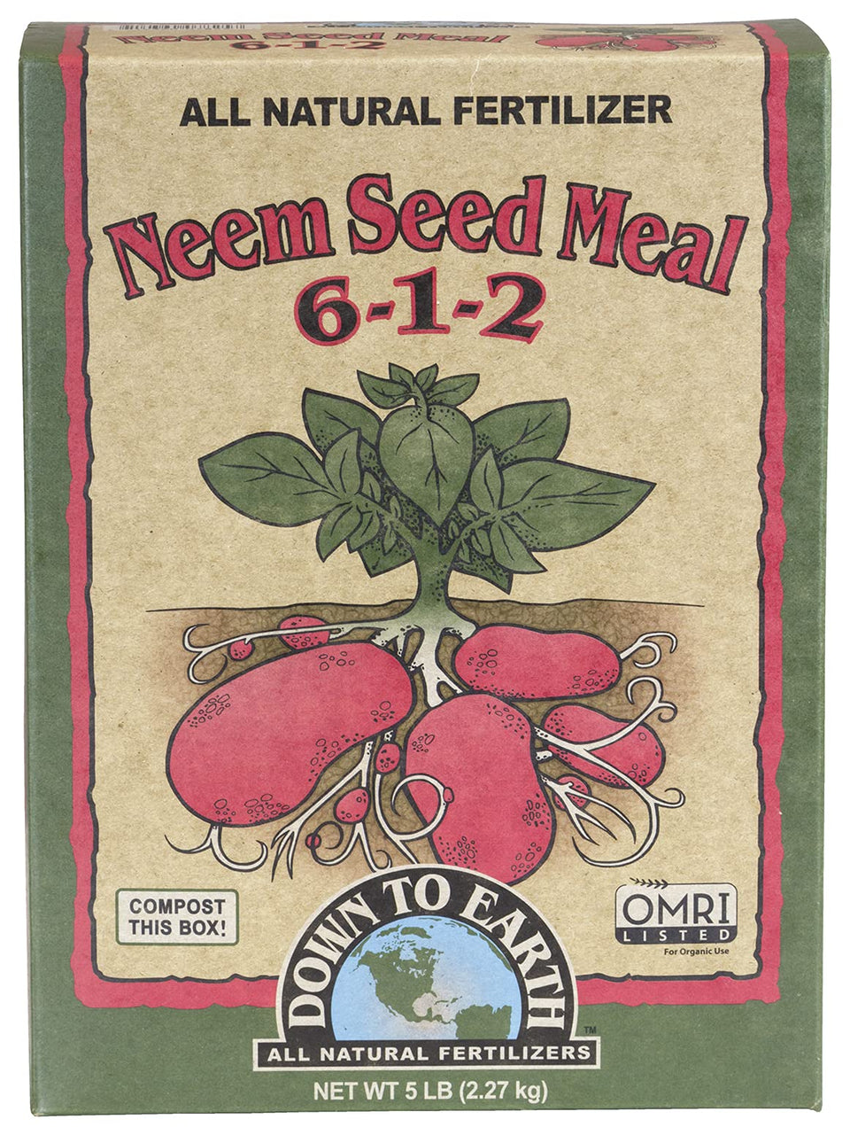 Down To Earth Neem Seed Meal bag front view for organic garden use