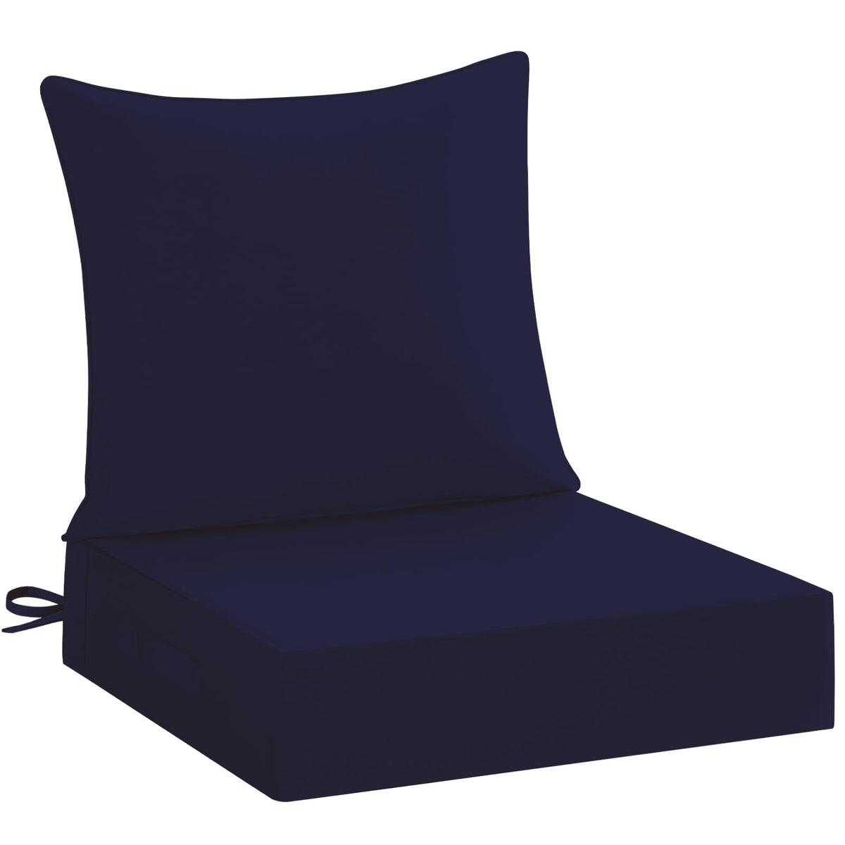 Downluxe navy 24x24 seat cushion on outdoor chair for plush comfort