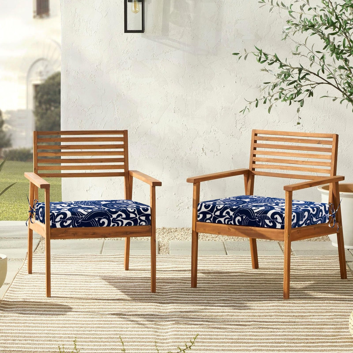 Downluxe 18.5 x 16 x 3 inch cushions fit most chairs for versatile use.