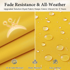 Downluxe Bistro Round Yellow Cushion fabric closeup highlights water resistant material.