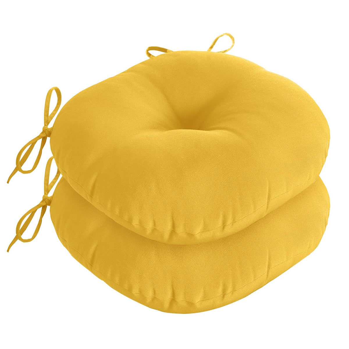 Downluxe Bistro Round Yellow Cushion front view enhances outdoor seating.