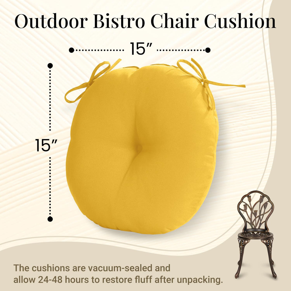 Downluxe Bistro Round Yellow Cushion packaging vacuum packed ready to fluff.