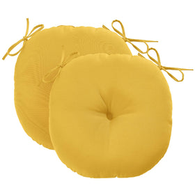 Downluxe Bistro Round Yellow Cushion side view shows secure ties for stability.
