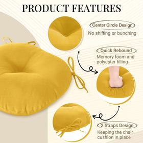 Downluxe Bistro Round Yellow Cushion two ties securely fasten to chair.