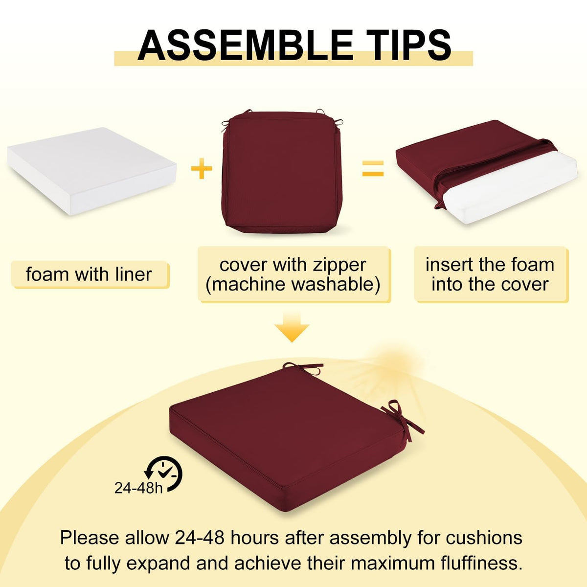 Downluxe cushion being wiped clean with a damp cloth