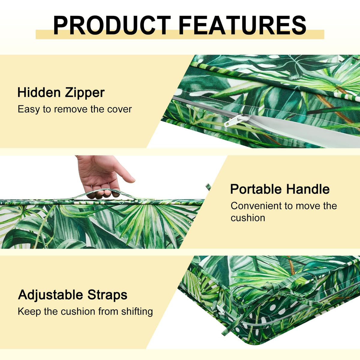 Downluxe cushions feature a sturdy handle and zip for maintenance.