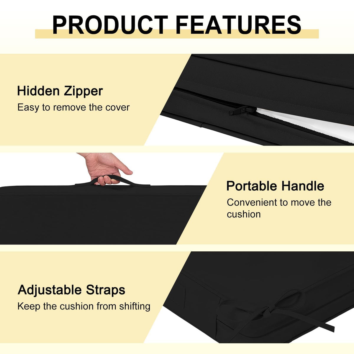 Downluxe portable handle helps carry cushions to storage or seating
