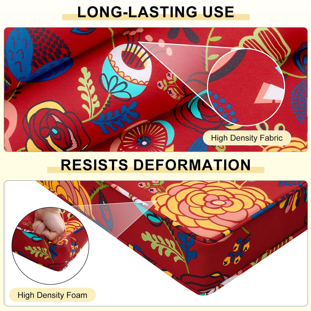 Cushion with secure non-slip ties and a carry handle from Downluxe.
