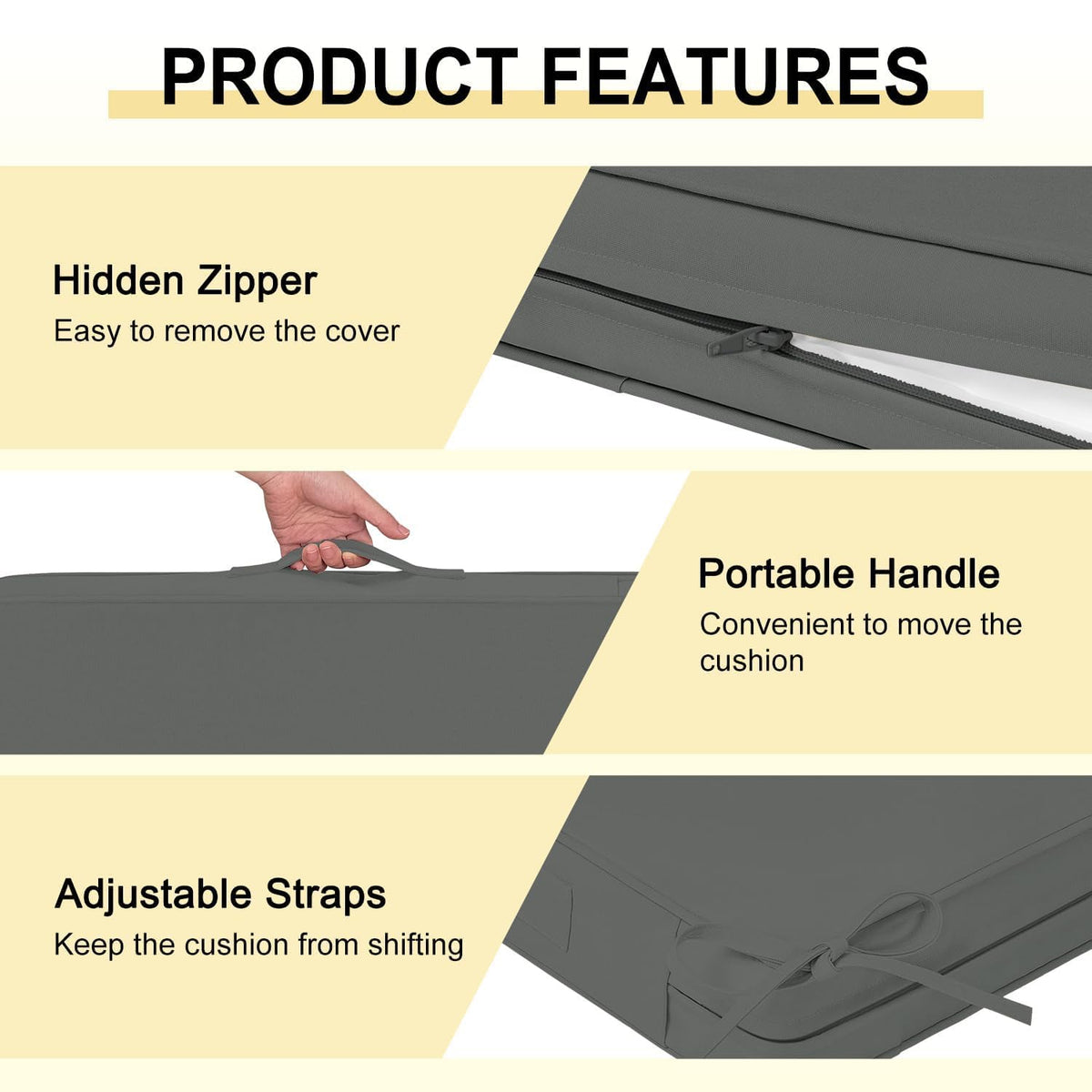 Downluxe cushion ties secure fit to prevent slipping