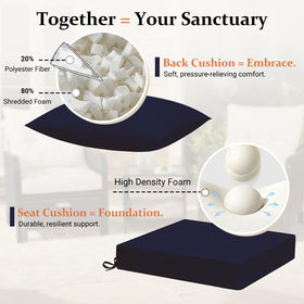 Downluxe cushions secured by attached ties on a patio chair